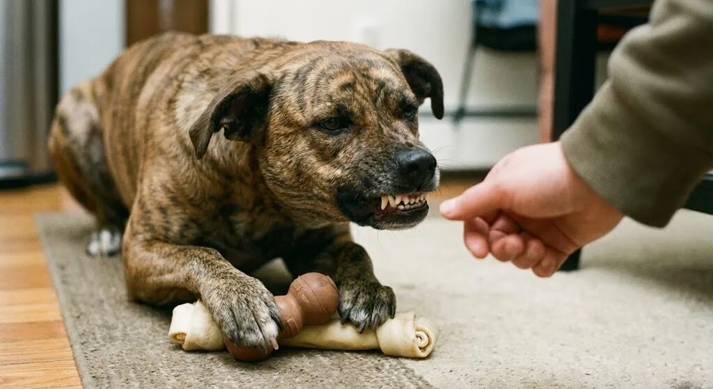 オモチャを守ろうとして唸り飼い主を威嚇する犬の噛み癖