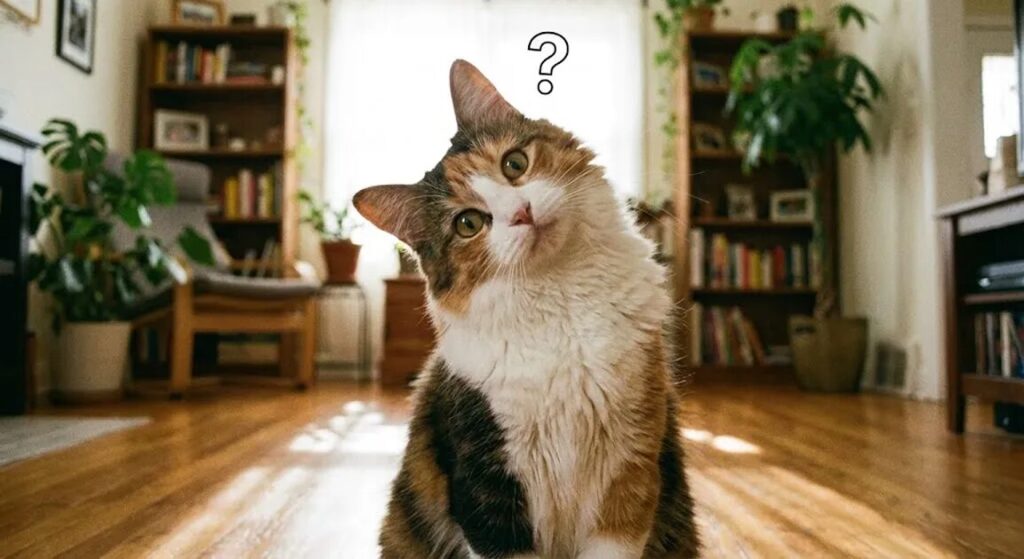不思議そうに首を傾げている猫
