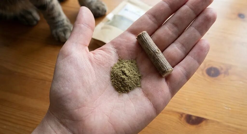 またたびを持っている飼い主