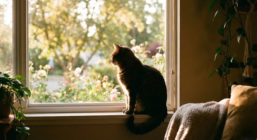 外を眺めている猫