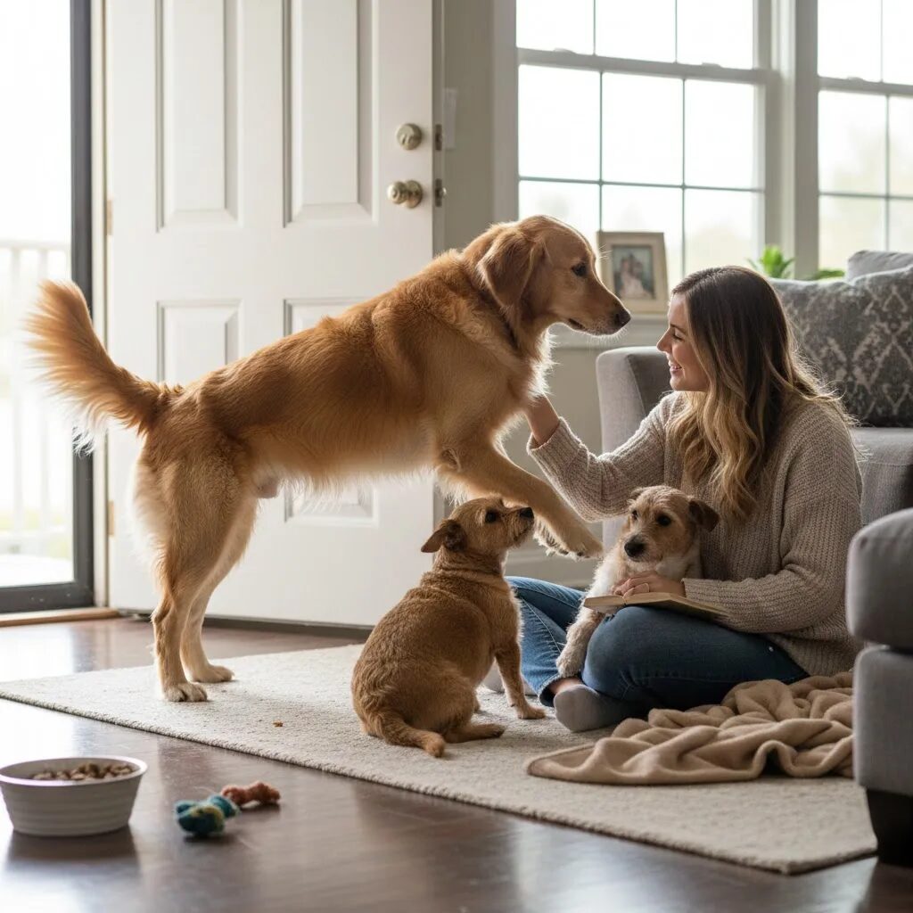 飼い主の帰宅を喜ぶ犬と、愛情不足をケアする様子
