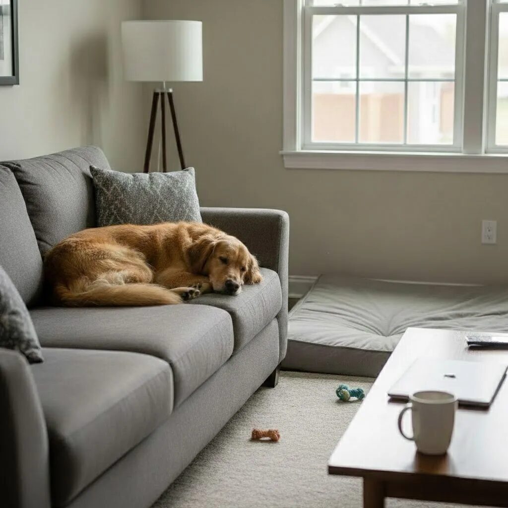 共働きの家で静かに留守番をする犬の姿