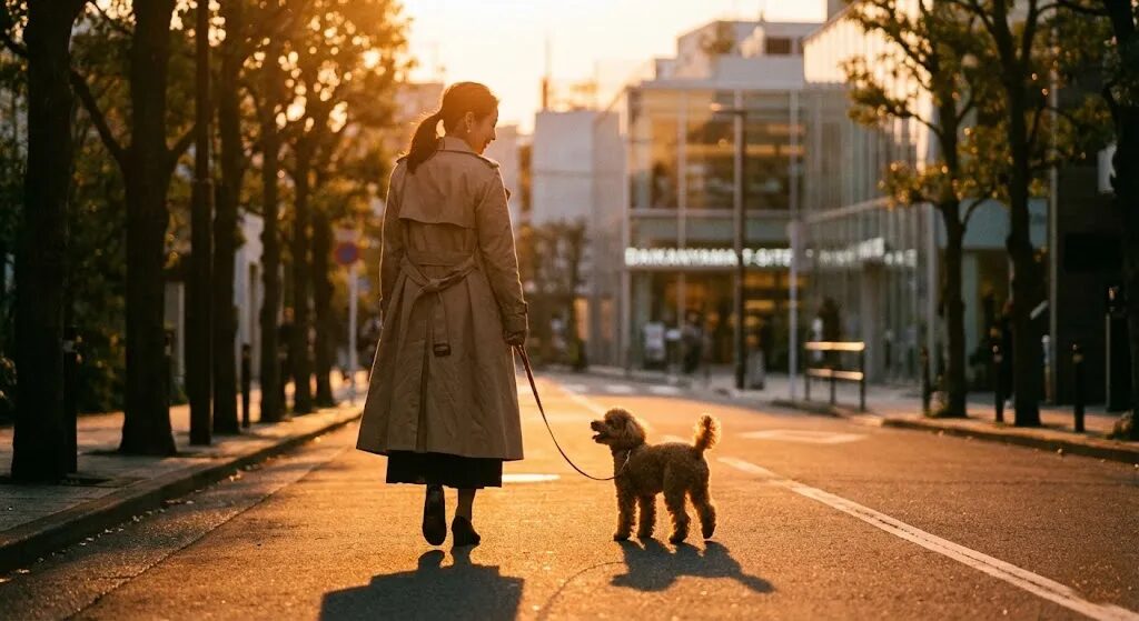 代官山で楽しそうに散歩する犬と飼い主