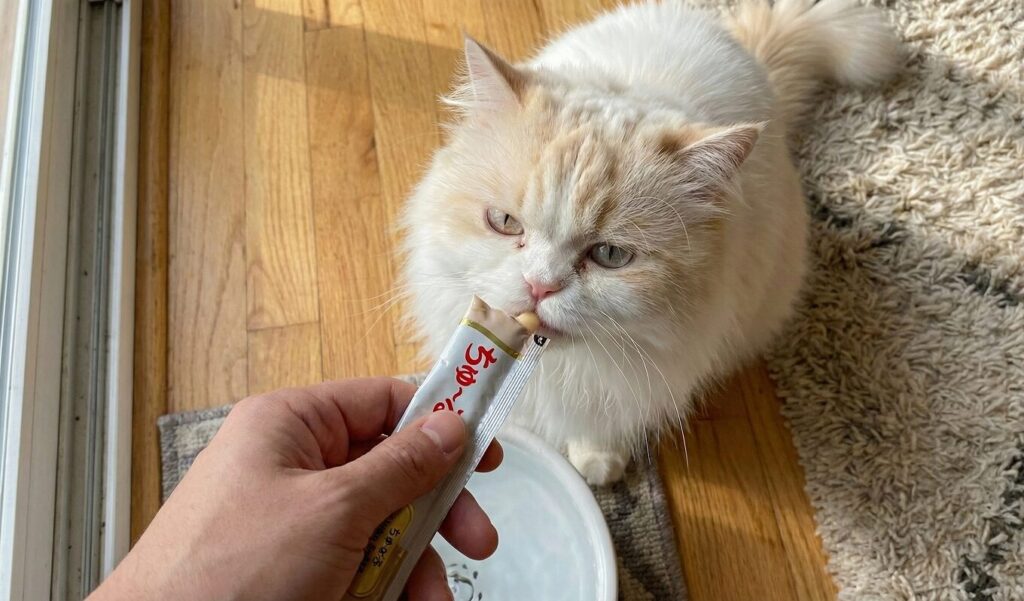 チュールの食べている猫