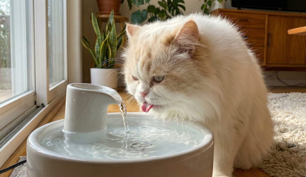 給水機の水を飲む猫