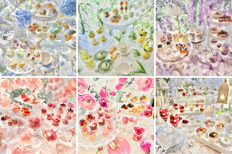 カラフルなアフタヌーンティーが並んでいる画像