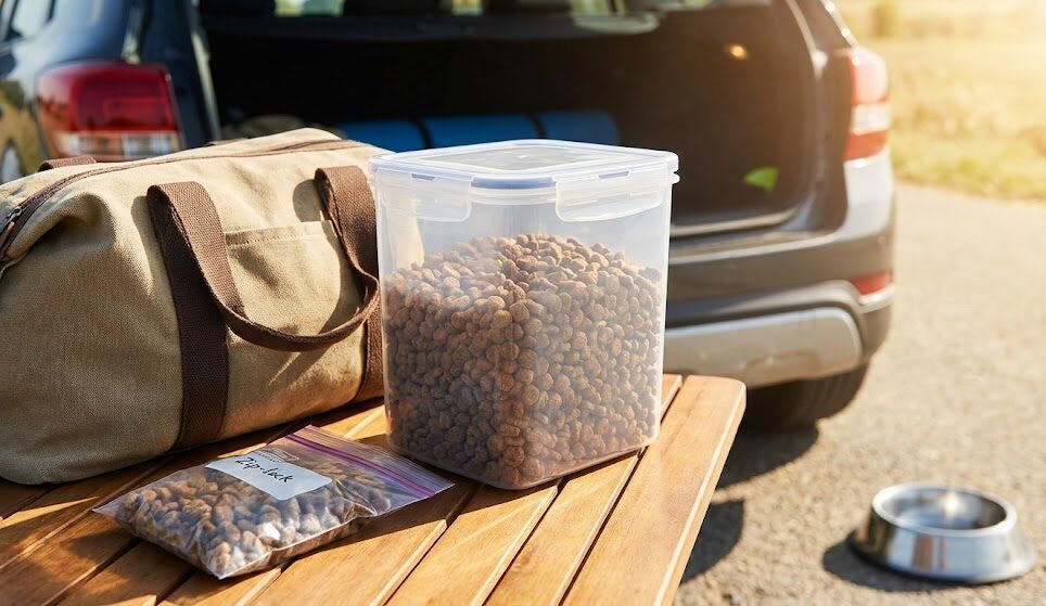 犬の旅行で便利なフードストッカーのイメージ写真