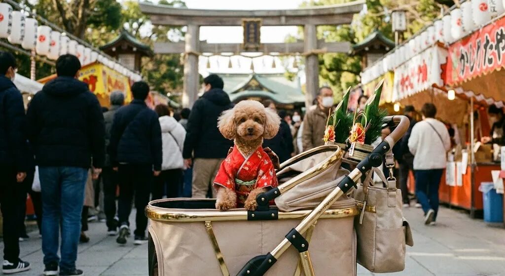 ペットカートに乗っている犬
