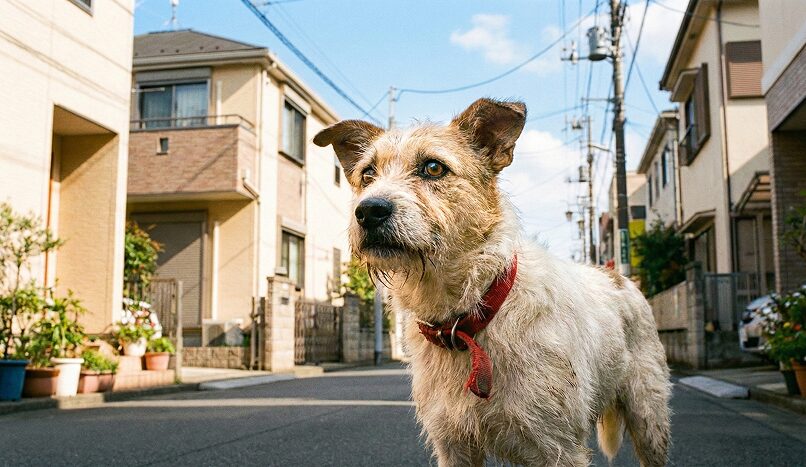 迷子になって住宅街で家を探している犬