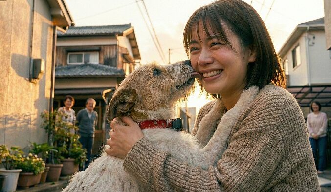 数日ぶりに飼い犬に会えて嬉し泣きをする飼い主