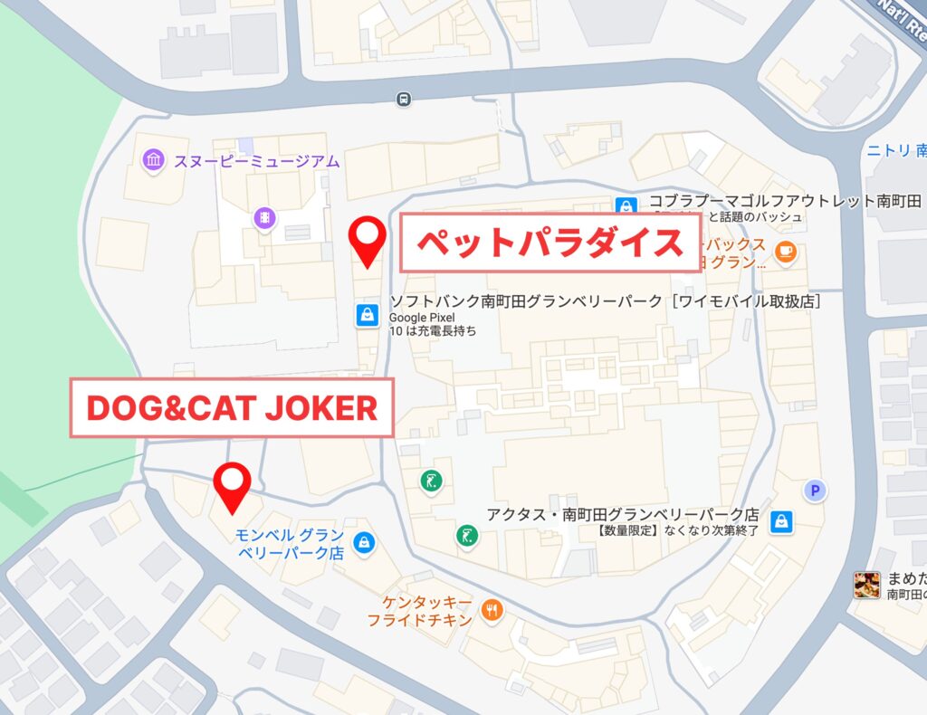 ペット関連ショップの地図