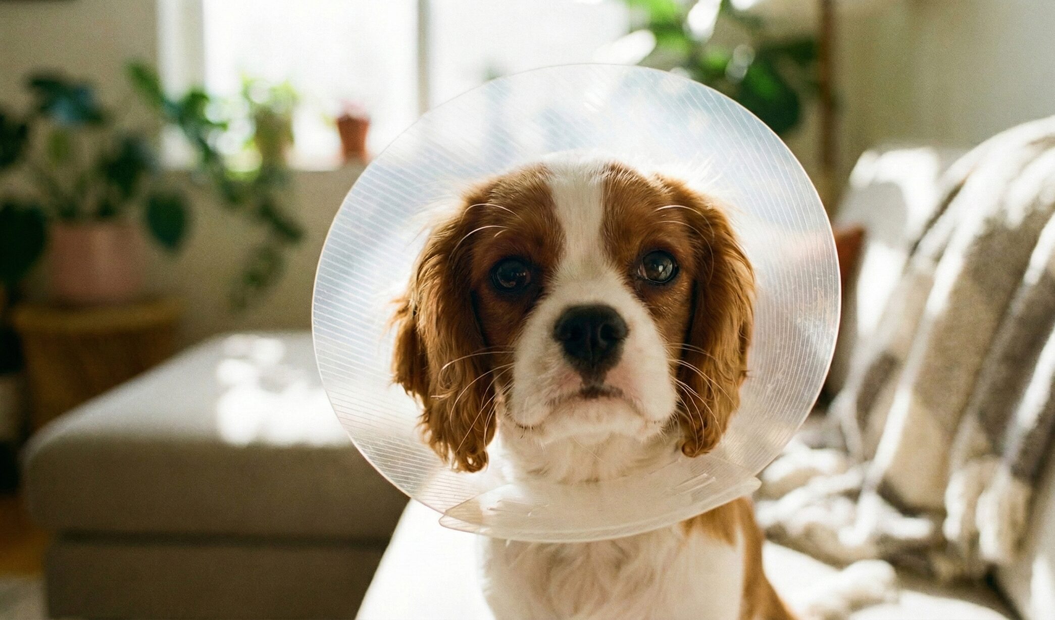 エリザベスカーラーをつけている犬