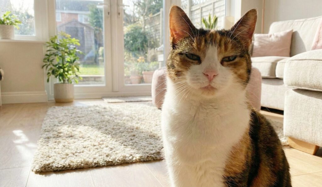 猫が目を細めて見つめている