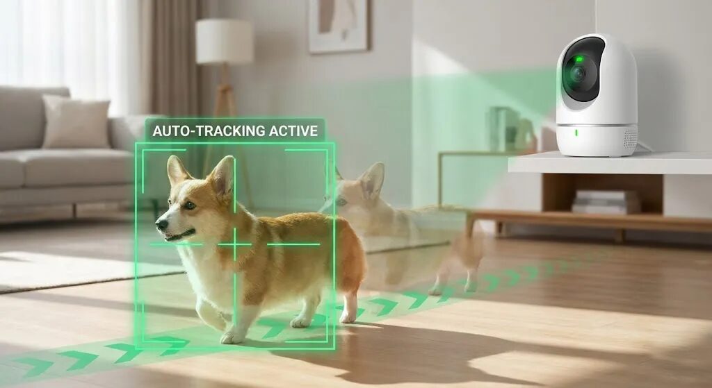 ペットカメラの自動追尾性能イメージ図