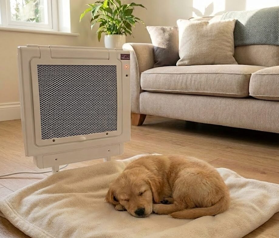 ヒーターの前で寝ている犬