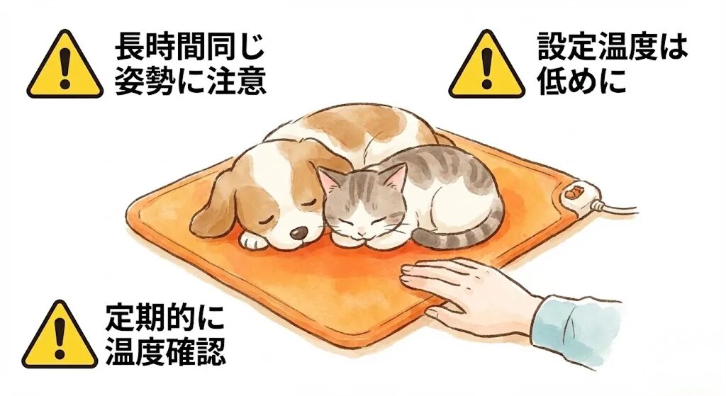 ペット用ヒーターの注意喚起のイラスト