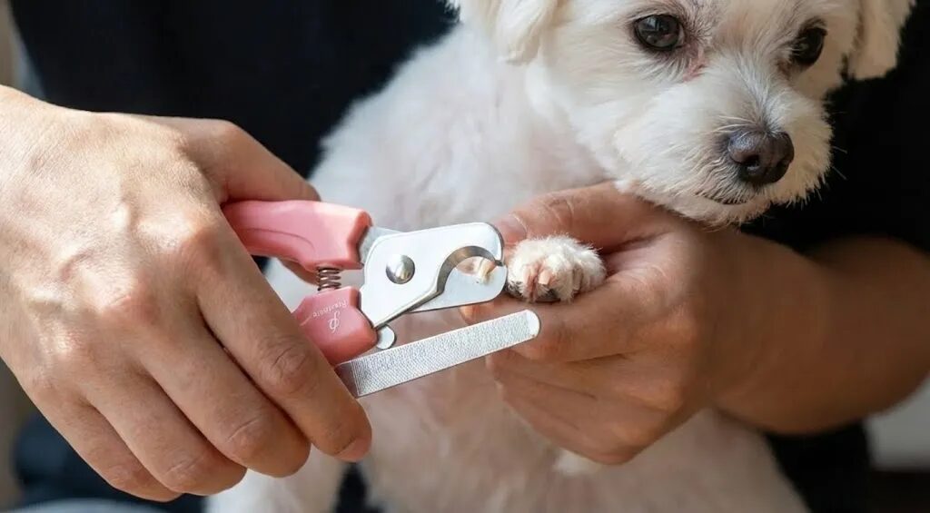 爪を切られている犬