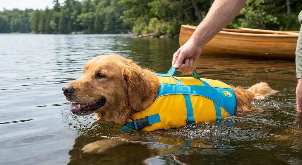 泳ぐ練習をしている犬