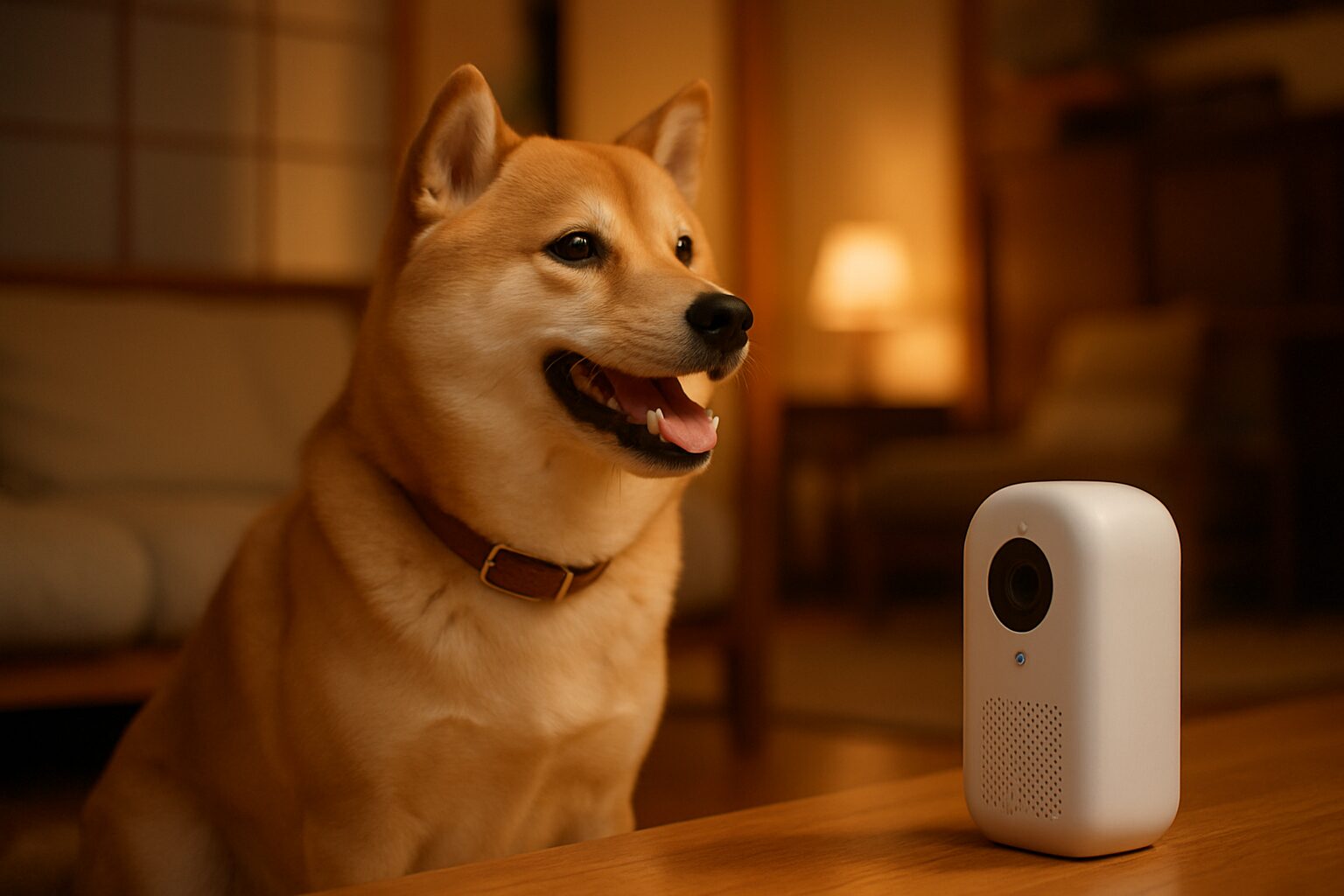 カメラ越しの飼い主の声に反応する犬