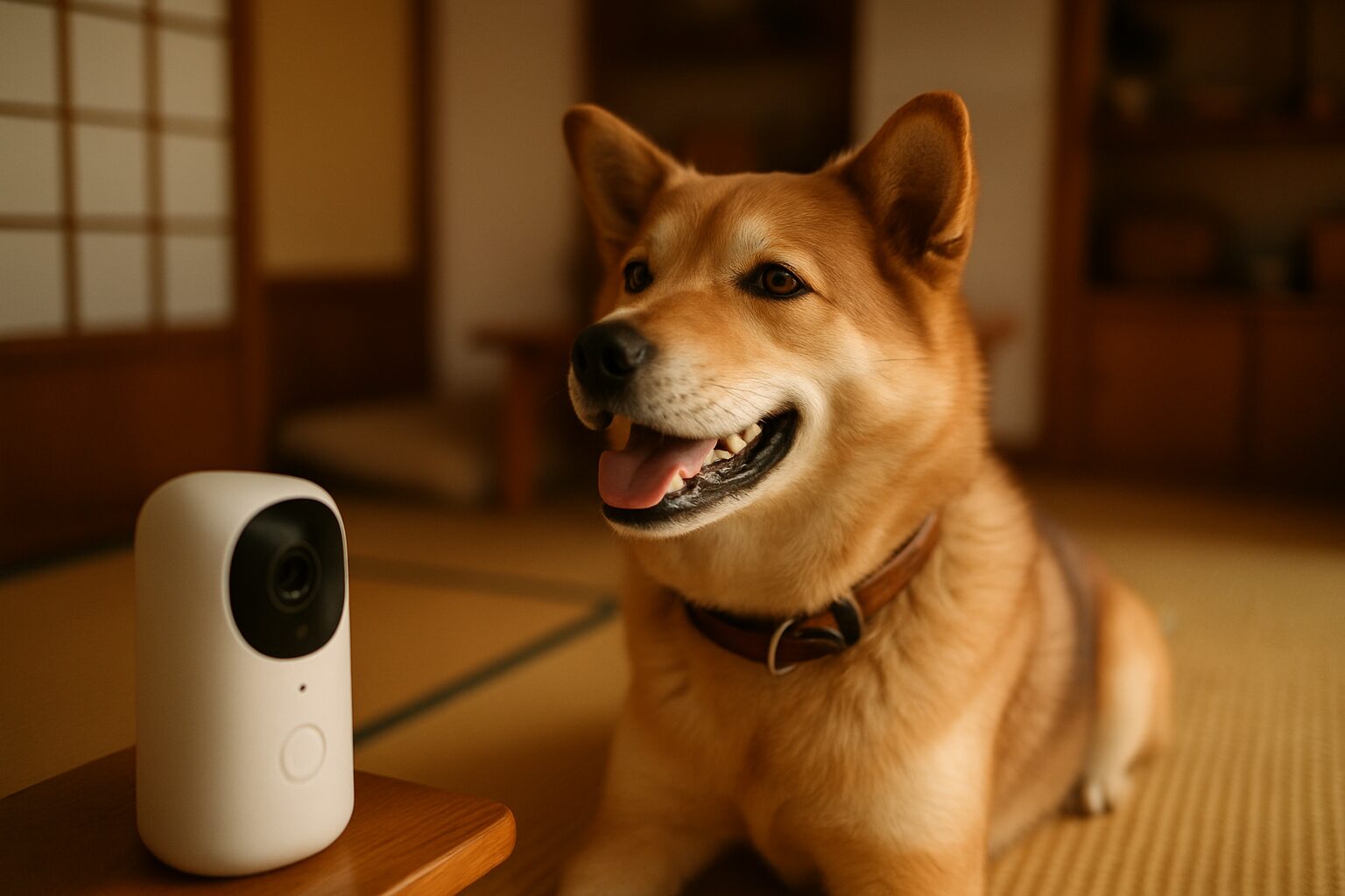 カメラ越しの飼い主の声に反応する犬