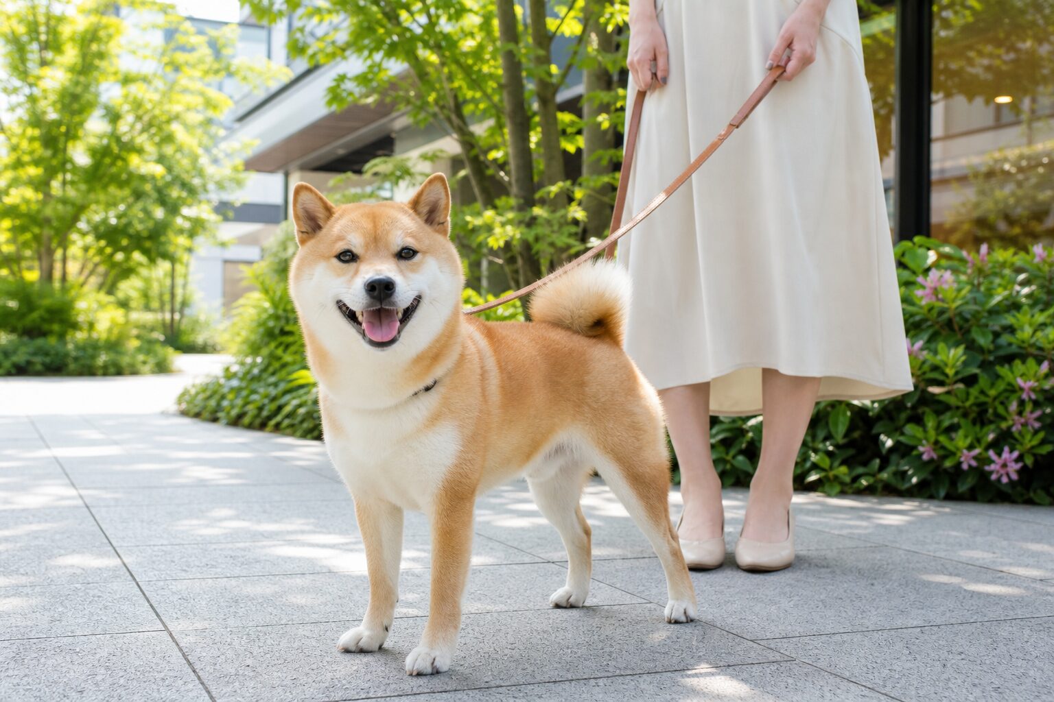 木更津アウトレットの幅広な通路を歩く犬