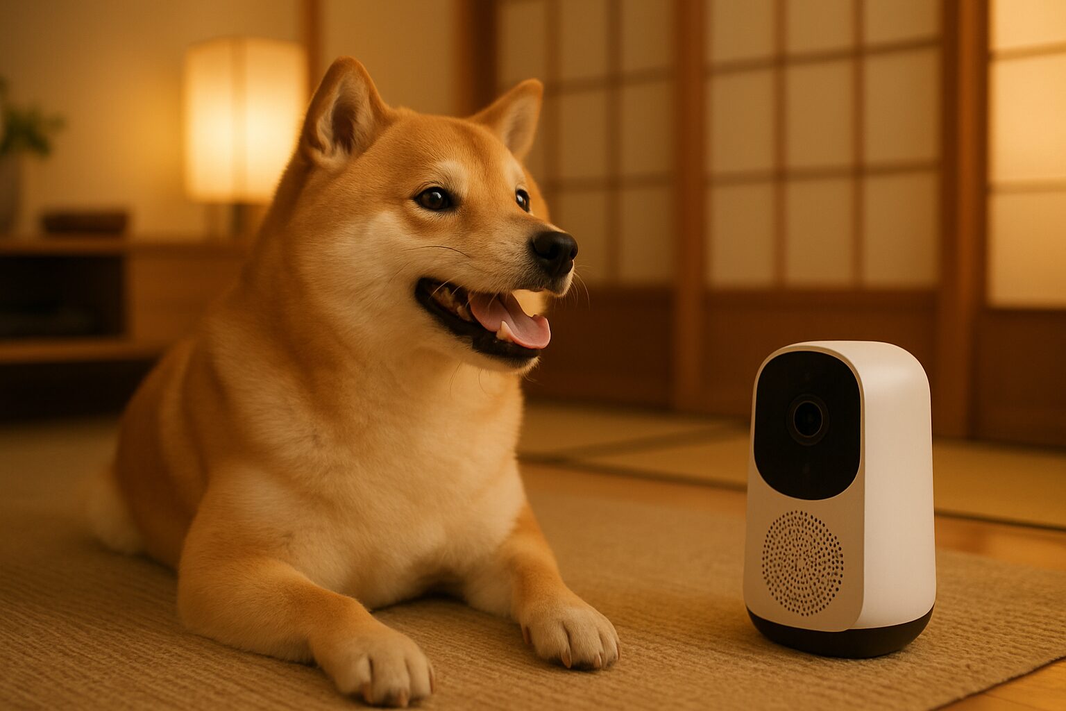 カメラ越しの飼い主の声に反応する犬