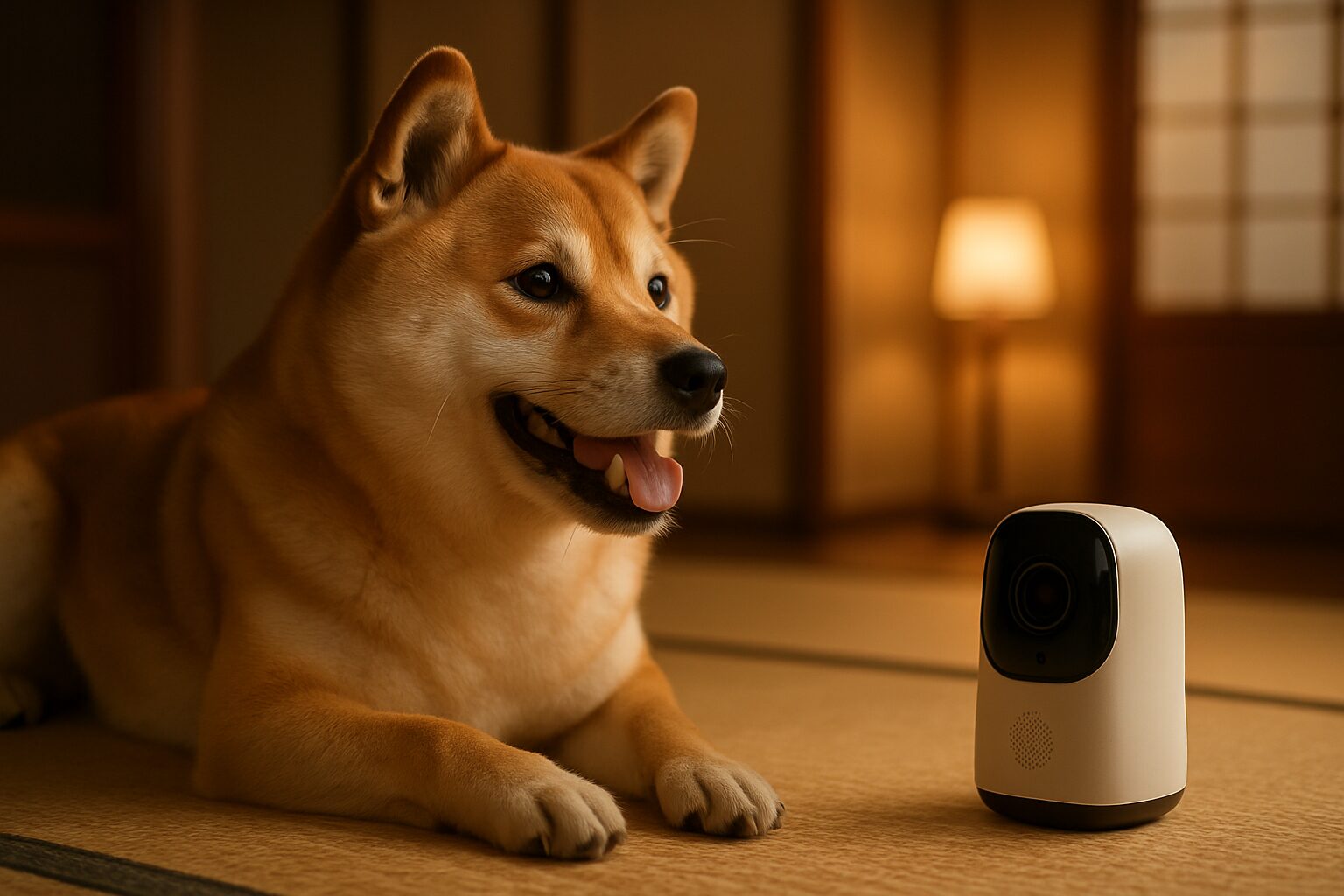 カメラ越しの飼い主の声に反応する犬