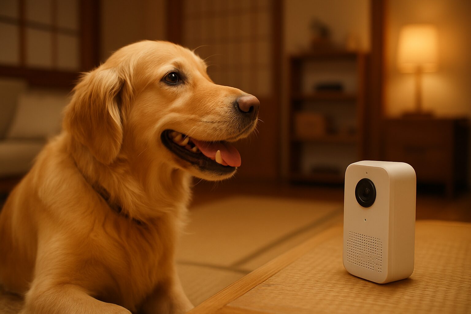 カメラ越しの飼い主の声に反応する犬