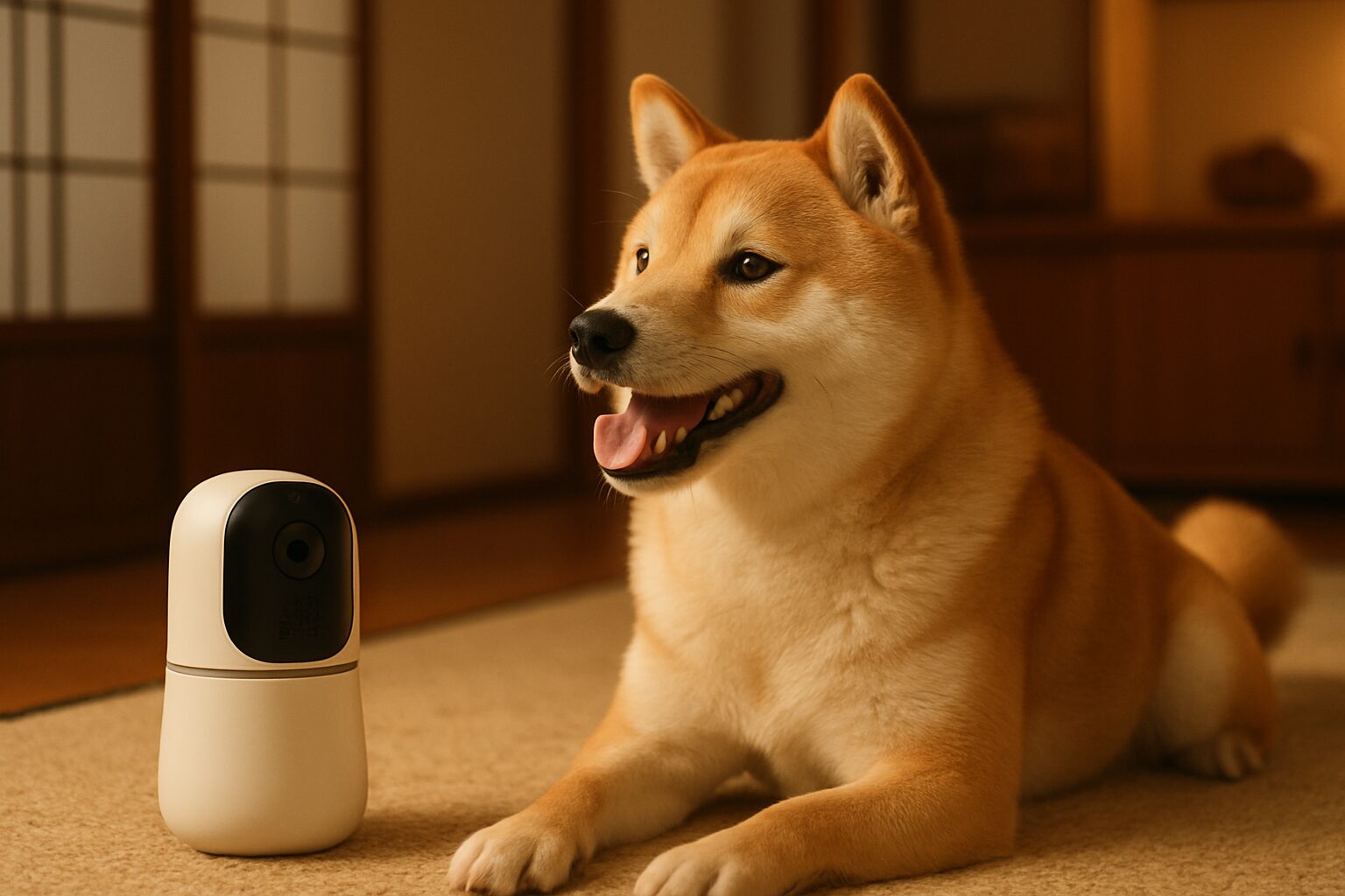 カメラ越しの飼い主の声に反応する犬