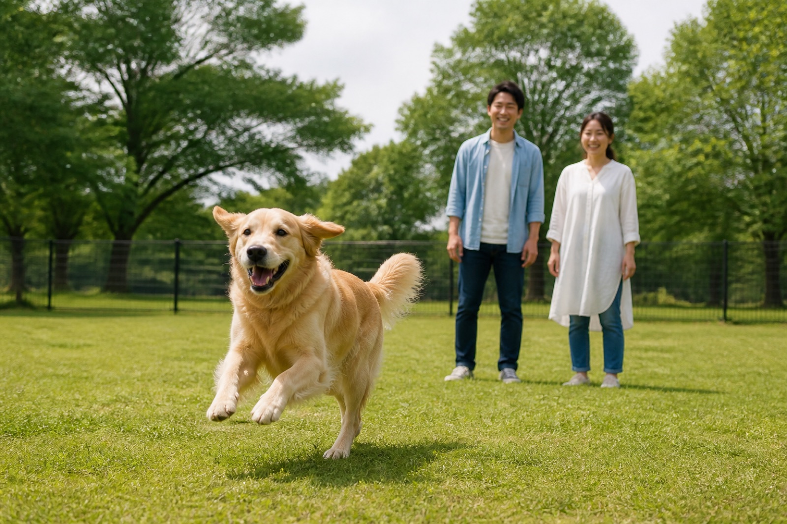 那須ハイランドパークの天然芝ドッグランで元気に走る大型犬