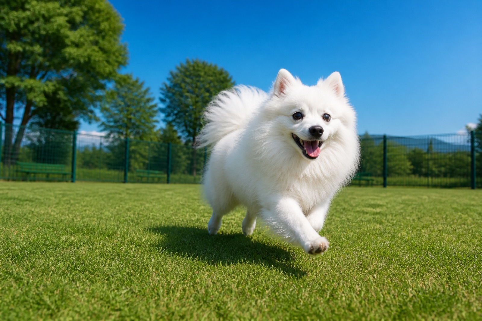 さがみ湖MORI MORIのドッグランを走る白い犬