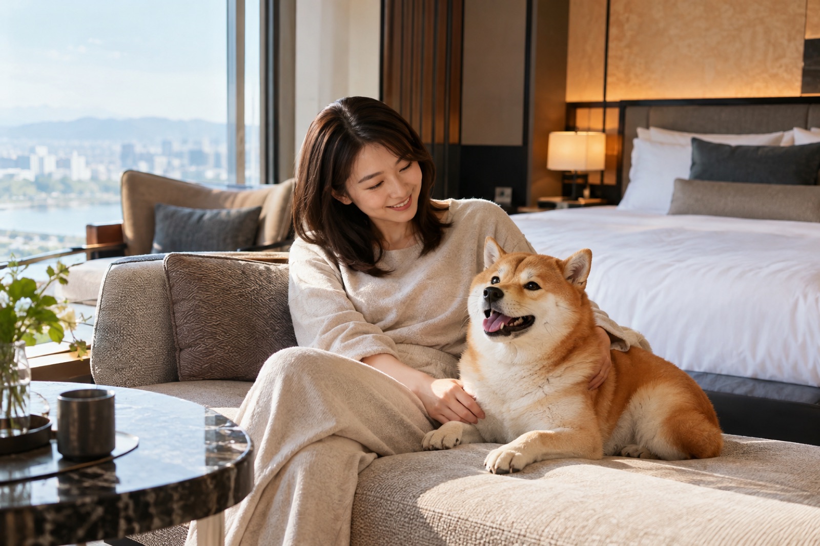 ホテルの客室でくつろぐ様子